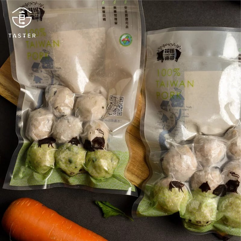 花田喜彘|含運組合三 (黑豬肉剝皮辣椒鮮蝦餃x2包+原味貢丸x1包+原味香腸x1包)